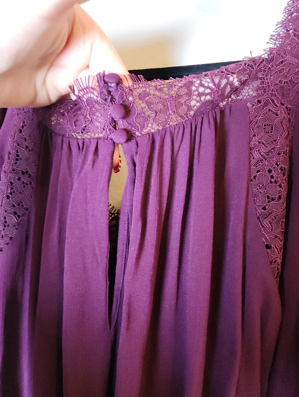 NWT Free People Flutter By Lace Blouse Top Purple Size L Prairie Boho Peasant - Picture 8 of 16